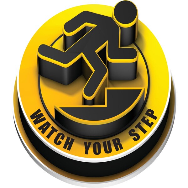 Brady Watch Your Step Floor Sign Anti-skid Laminated Vinyl 17in Dia BK/YL 150169 - main